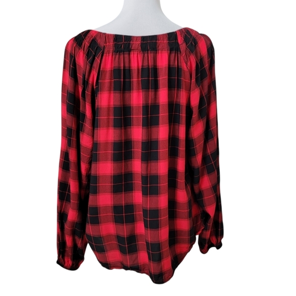 Loft Size L Red & Black Plaid Popover Top, Long Sleeve, Gently Used Condition - Picture 5 of 13